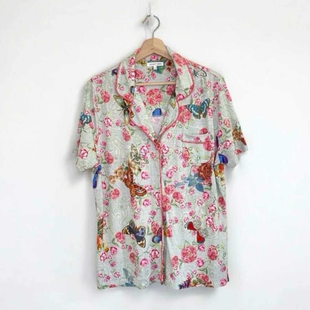 Johnny Was Pajama Top Butterfly Floral Pima Cotton Modal Short Sleeve Medium